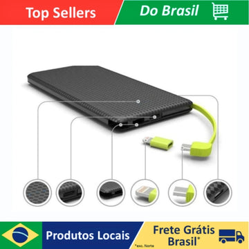 Power Bank Carregador Portátil 10000 Mah compatível Slim V8, Tipo , Preto e Branco Carregamento Rápido