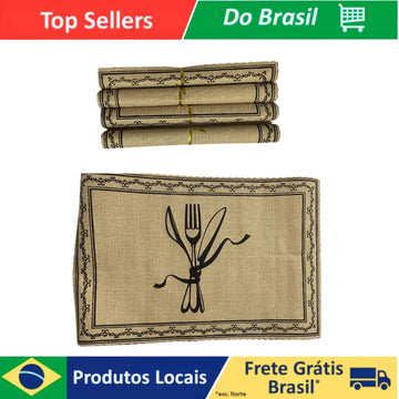 Conjunto 4 Jogos Americanos Rustico Mesa de Jantar e Porta Talhares Toalha Prato