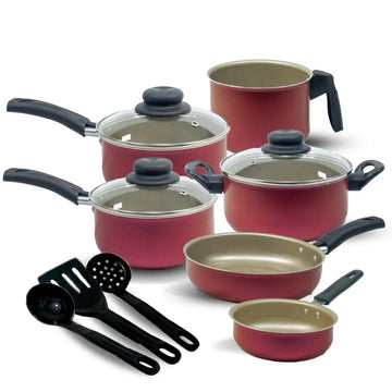Conjunto de utensílios de cozinha com 9 peças e tampas de vidro antiaderentes