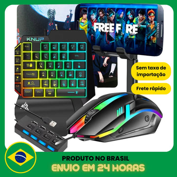 Kit Gamer Mobilador Celular Teclado Mouse Tripé Usb Rgb Otg