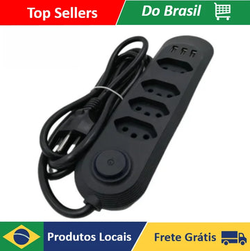 NEVERDIE STORE - Extensão Elétrica 2m Com 3/4 Tomadas com 3 Entradas USB com Botão ENVIO RAPIDO PARA TODO O BRASIL
