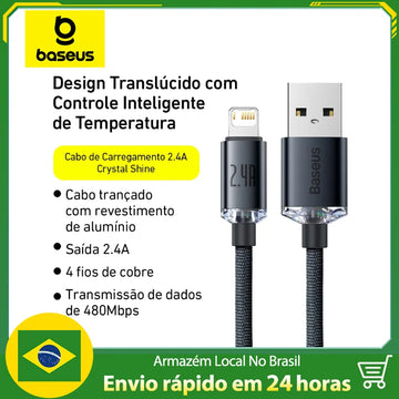 BASEUS Crystal Shine Usb P/ Lightning Fast 2.4A 2 Meters Fast Charging for iPhone Resistant EfficientENS IMMEDIATE
