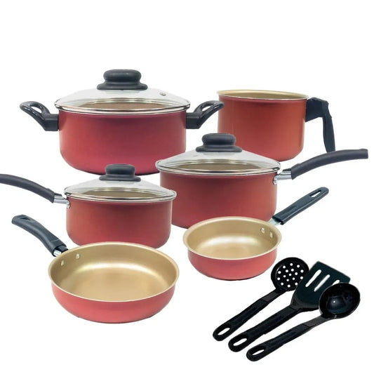 Conjunto de utensílios de cozinha com 9 peças e tampas de vidro antiaderentes