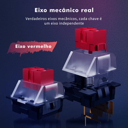 Teclado Mecânico com Cabo USB-C 68 Teclas - Switch Azul/Vermelho, Anti-ghosting e Layout Compacto para Gamers e Escritório