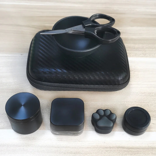 1 conjunto de moedor de metal triturador antiaderente pote de silicone tesoura recipientes de silicone caixa de armazenamento de óleo creme facial acessórios para fumar