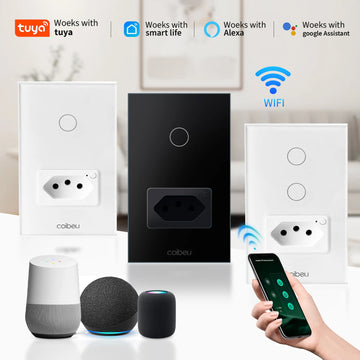 Tuya, Alexa, Google Assistant, 10A, Interruptor de Luz Brasil, Tomada Inteligente WiFi, Interruptor Inteligente, Sensor de Toque, Coibeu